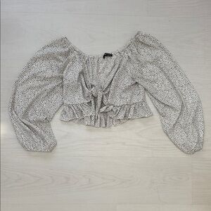 Crop tie front White Polka Dot Women's Top